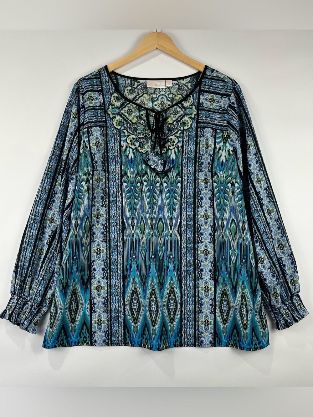 Belle by Kim Gravel Boho Medallion Tassel Tie Blouse XL